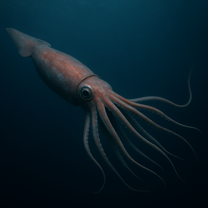 giant squid swimming underwater