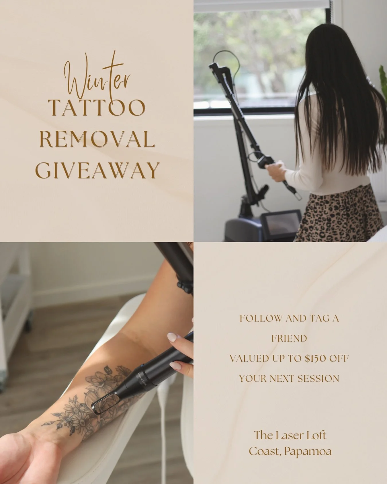 🚨TATTOO REMOVAL GIVEAWAY 🚨
Valued up to $150 off your next tattoo removal session for new or exisiting clients.

To enter:
Follow
Like &amp;
Tag a mate (one tag = one entry, tag as many as you like)

🌸Giveaway will be drawn on 1st July 2027.
This 
