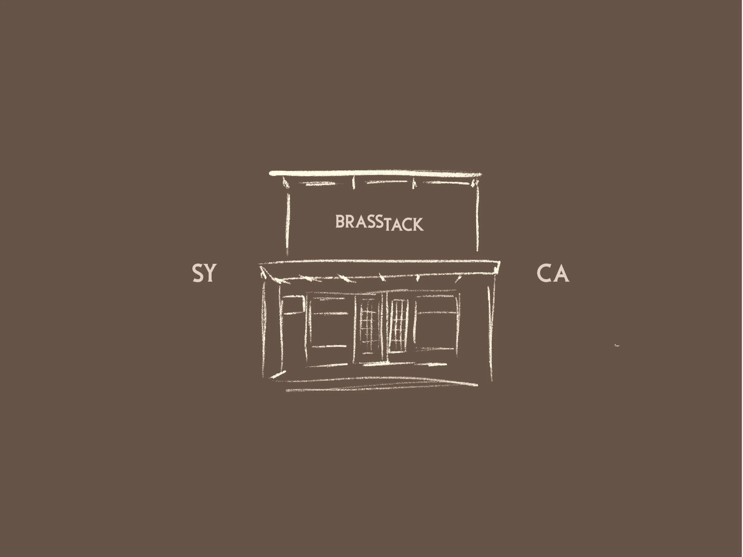 Brass Tack storefront illustration for brand identity — designed by Duo Plus Design, Santa Ynez CA
