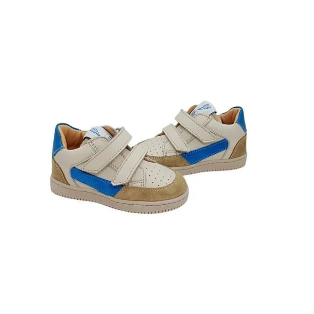 Ocra sneaker offwhite velcro - streep kobaltblauw