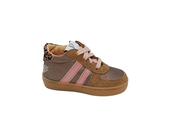 Ocra sneaker brons strepen lichtroze