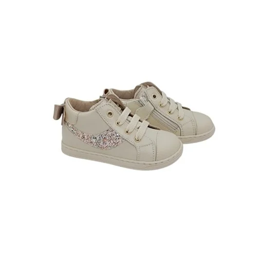 Beberlis sneaker beige - glitter streep strik hiel