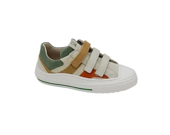 Zecchino d'Oro sneaker ecru velcro details kakhi cognac