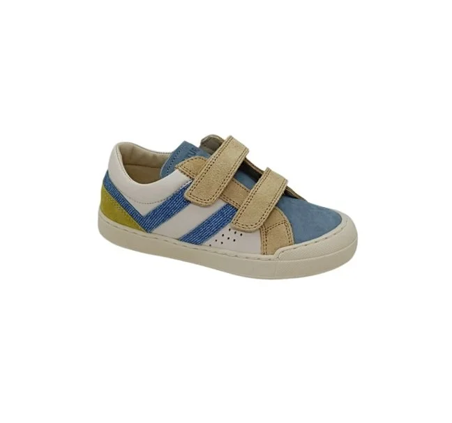 Naturino sneaker wit velcro zand - strepen blauw