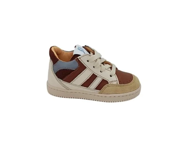 Ocra sneaker cognac strepen ecru