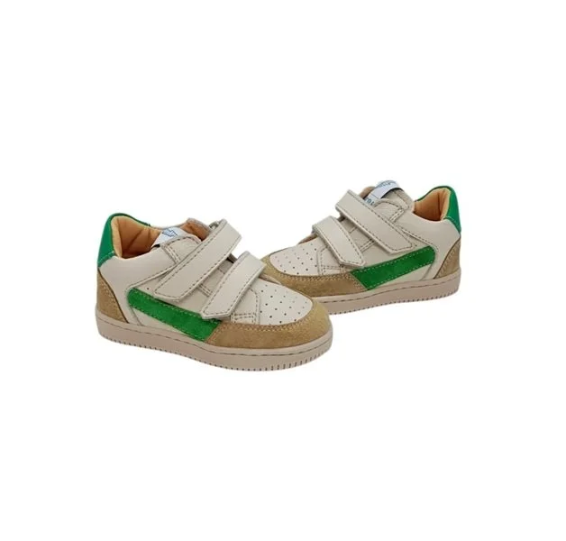 Ocra sneaker offwhite velcro - streep groen