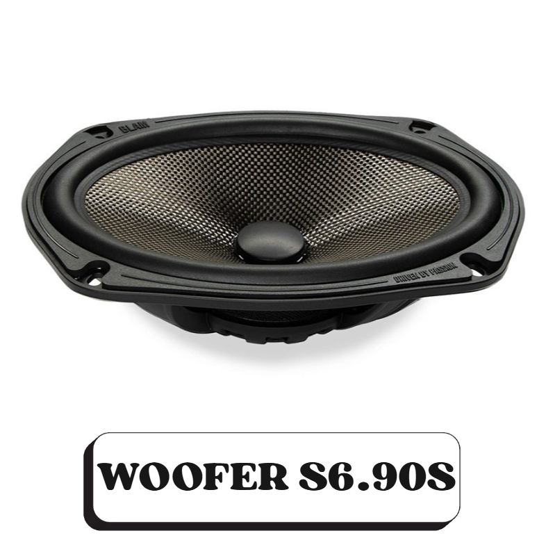 Un haut-parleur d'automobile avec l'inscription 'WOOFER S6.90S' en bas