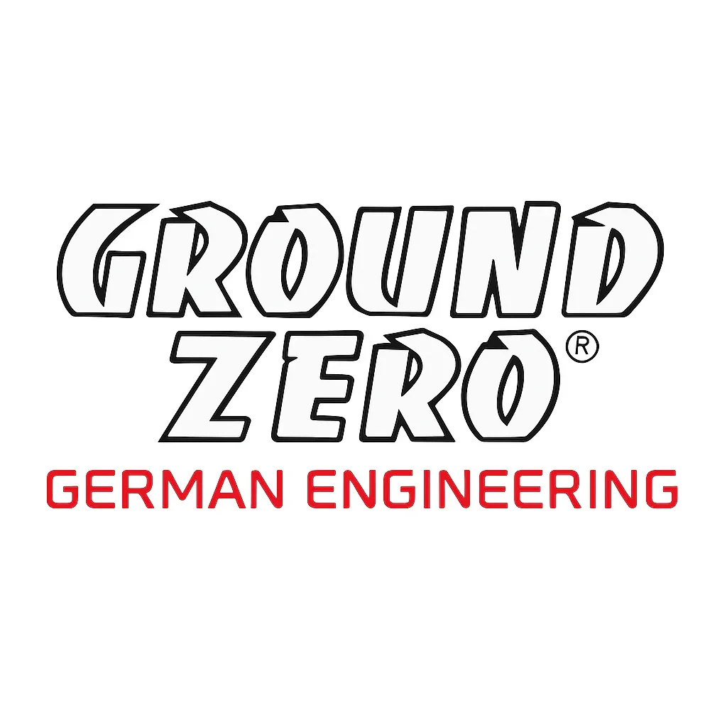 Logo avec le texte 'Ground Zero' en gros caractères, et 'German Engineering' en rouge en dessous.