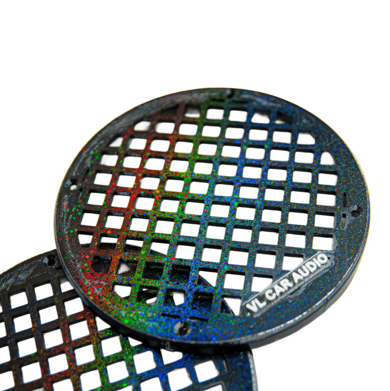 grille haut parleurs 16cm / 165mm / 6.5" artisanal impression 3D petg noir pailleté VL CAR AUDIO GR16