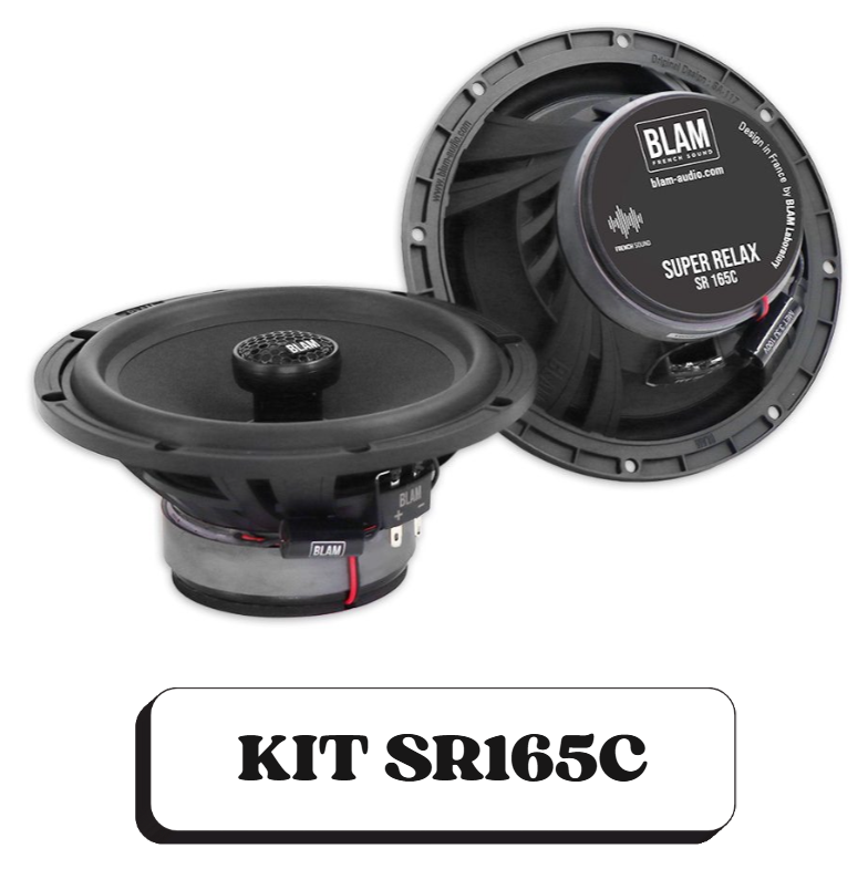 Deux haut-parleurs de la marque BLAM, modèle SR 165C, dans un kit audio pour voiture