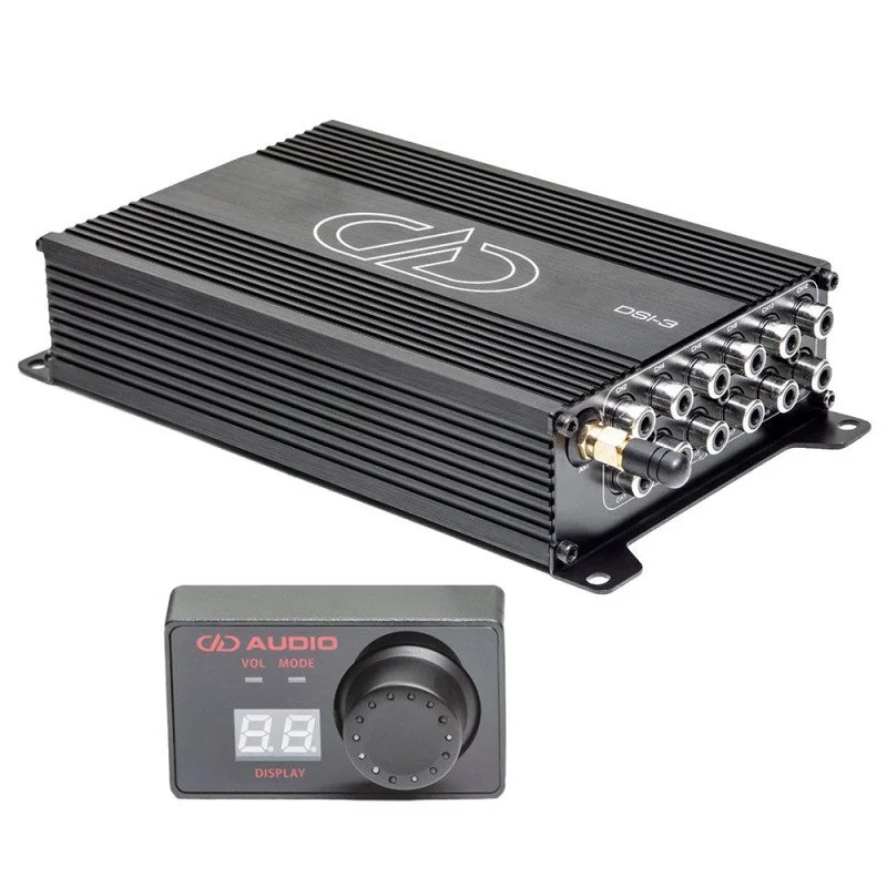 Amplificateur audio pour voiture avec contrôleur de volume et affichage numérique.