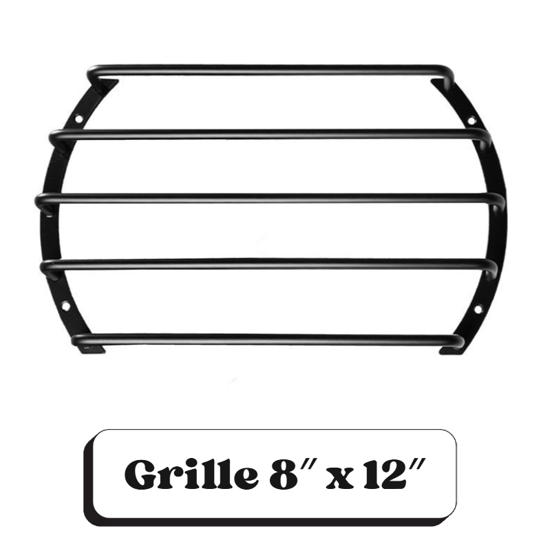 Une grille de protection noire en métal de dimensions 8 pouces par 12 pouces.