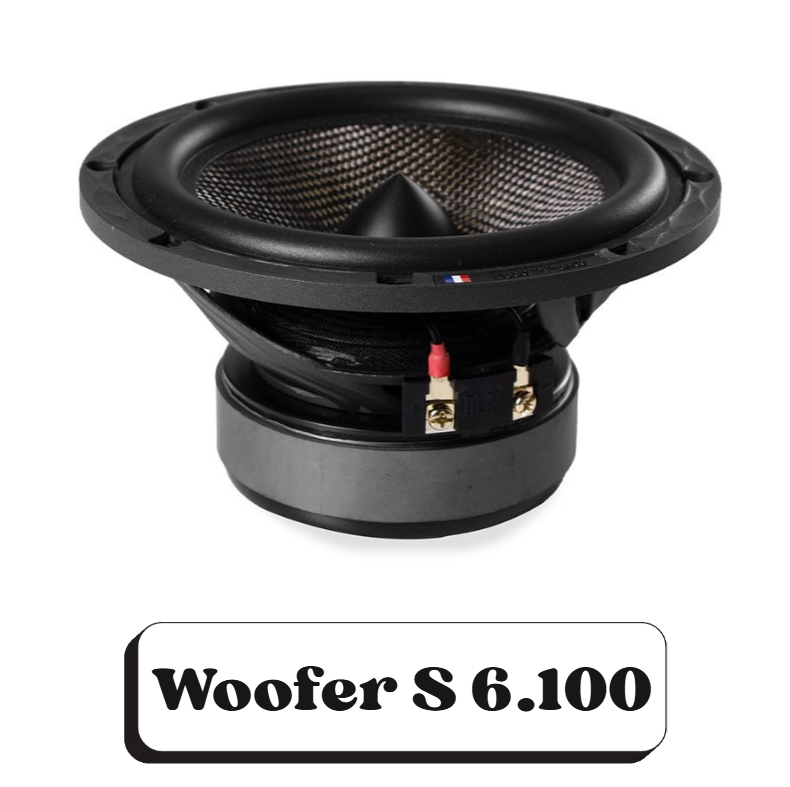 Un haut-parleur de subwoofer Woofer S 6.100 avec un cadre noir et un cône en matériau composite