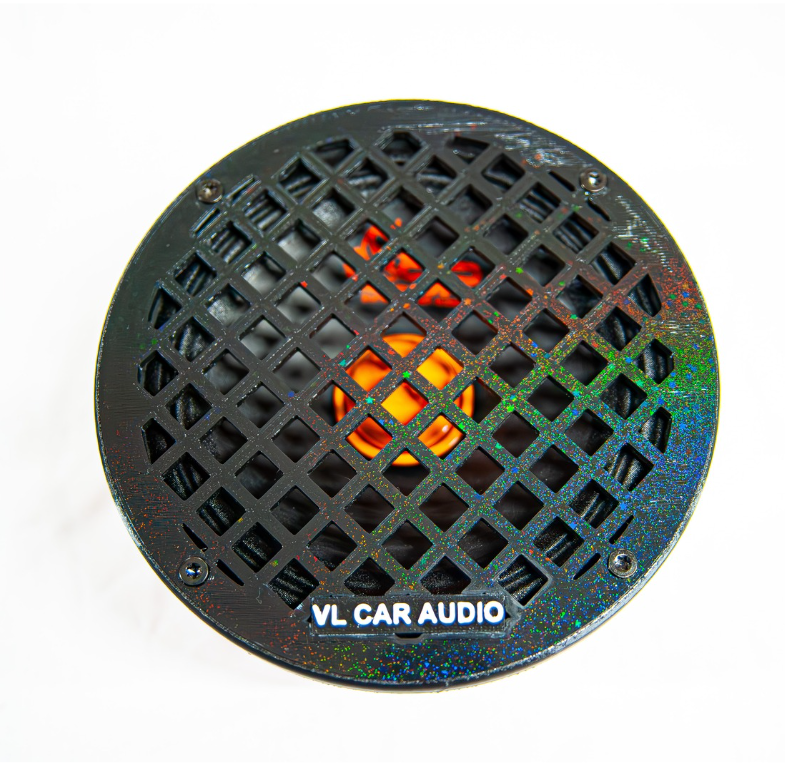 grille haut parleurs 16cm / 165mm / 6.5" artisanal impression 3D petg noir pailleté VL CAR AUDIO GR16