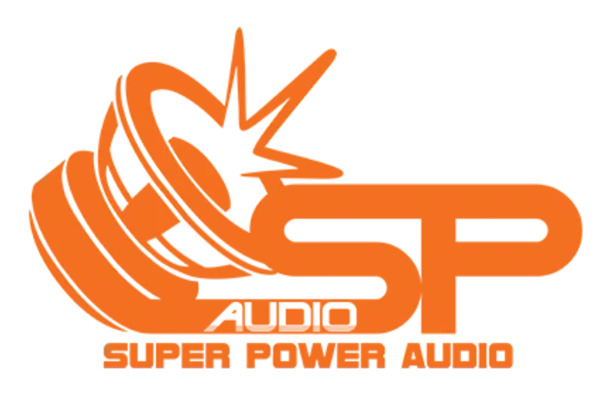 Logo orange avec une enceinte et une explosion, avec le texte 'ST AUDIO SUPER POWER AUDIO'.