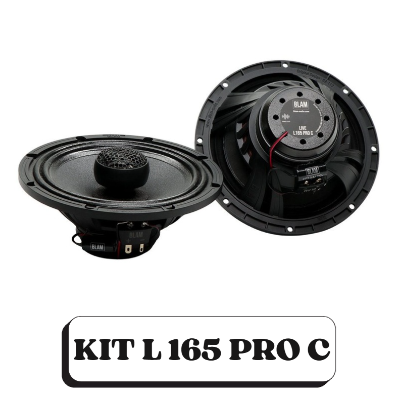 Deux haut-parleurs de voiture avec le texte "KIT L 165 PRO C" en dessous.