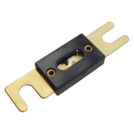 Une pièce électrique avec une base en métal et une partie en plastique noir, utilisée dans les circuits électriques.