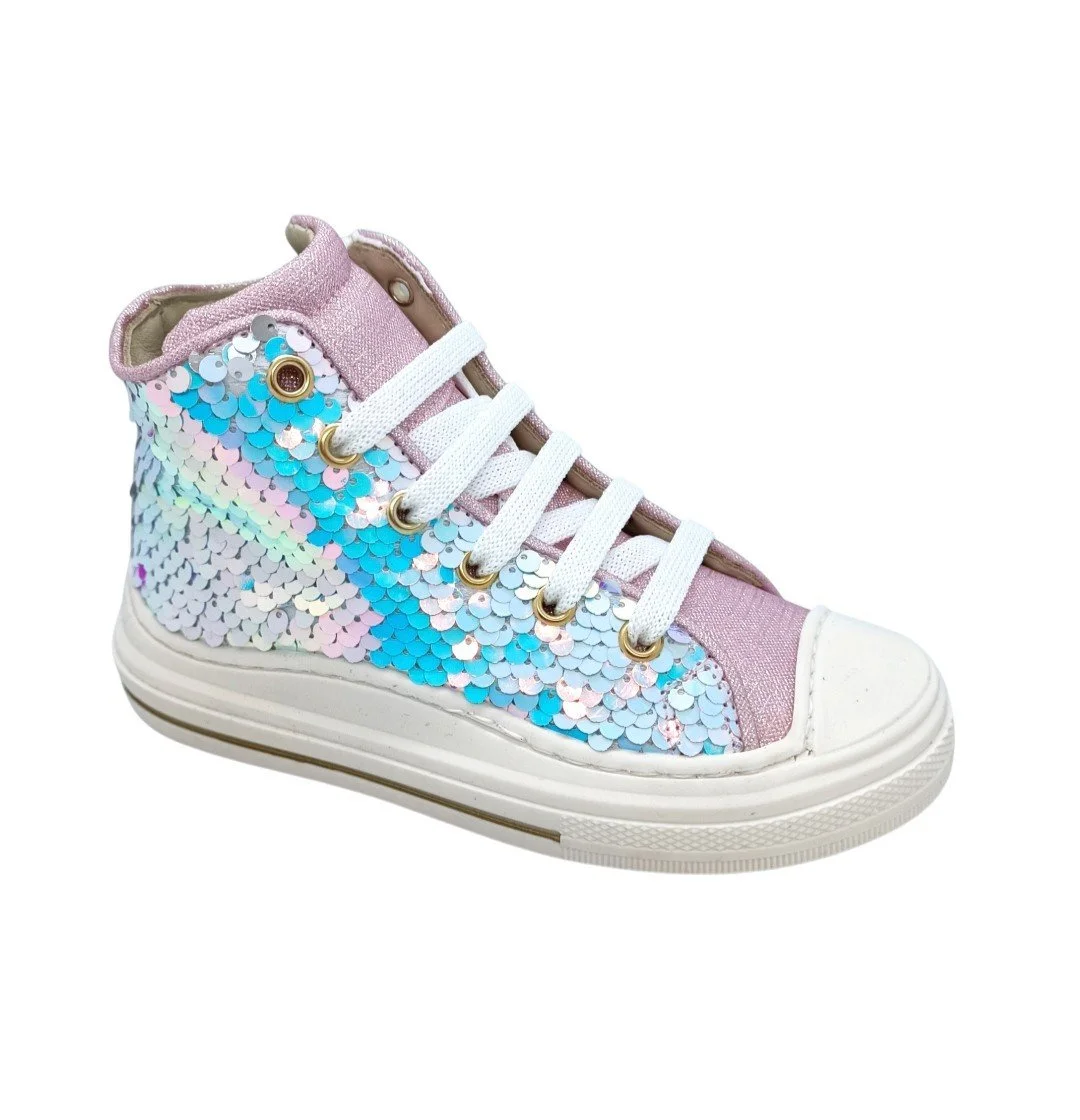 Zecchino d'Oro sneaker paillet zilver parelmoer