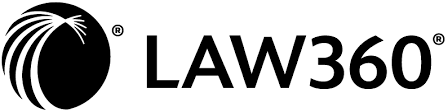 Logo of LAW360 featuring a stylized globe with a curved line and the text 'LAW360' next to it.