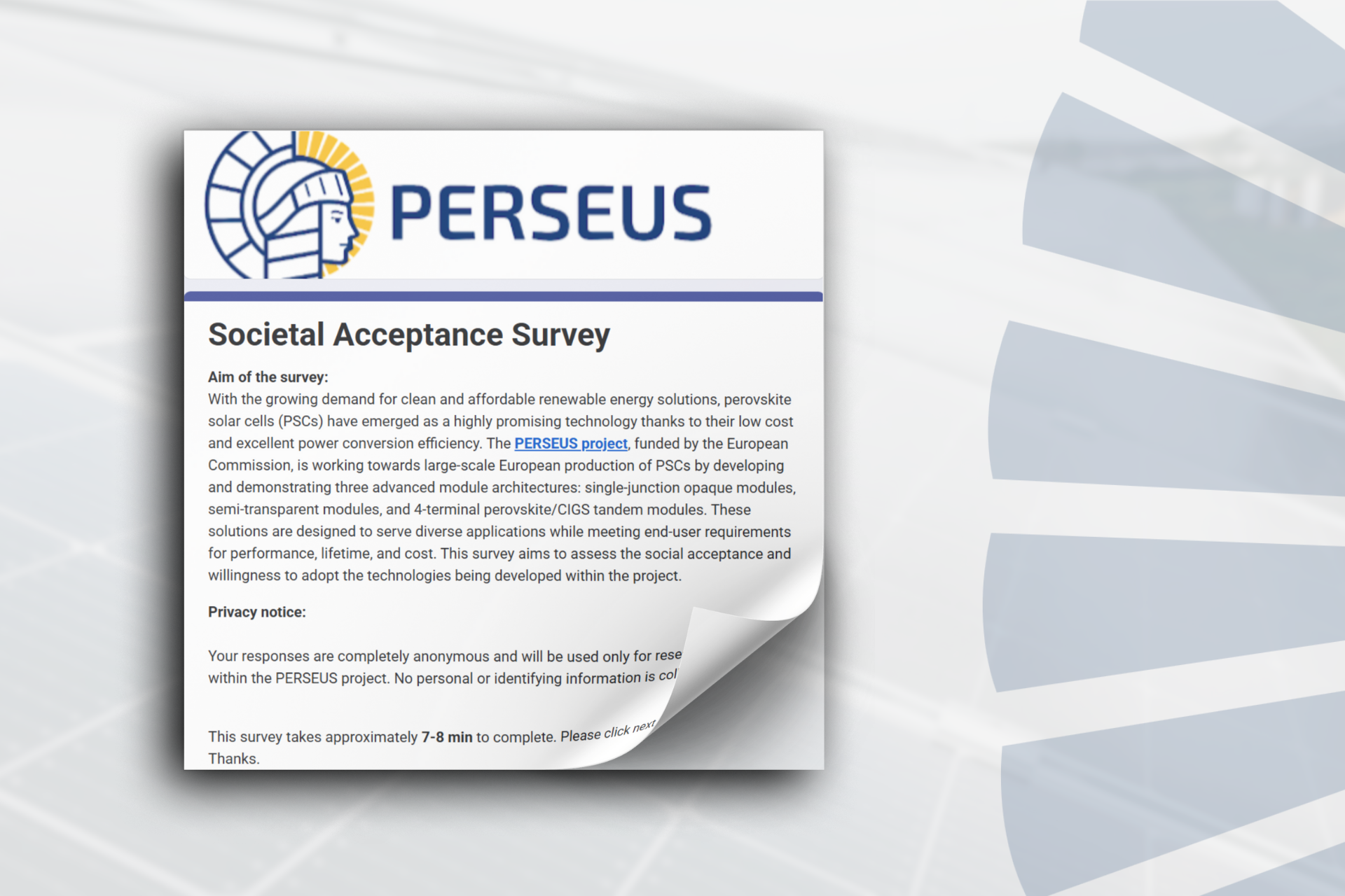 PERSEUS Social Survey on Perovskite Solar Technologies — PERSEUS