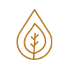 A gold and black teardrop-shaped emblem with a tree inside.