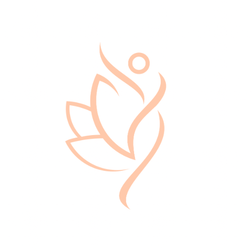 Minimalist line drawing of a lotus flower with a person sitting inside, representing meditation or peace.