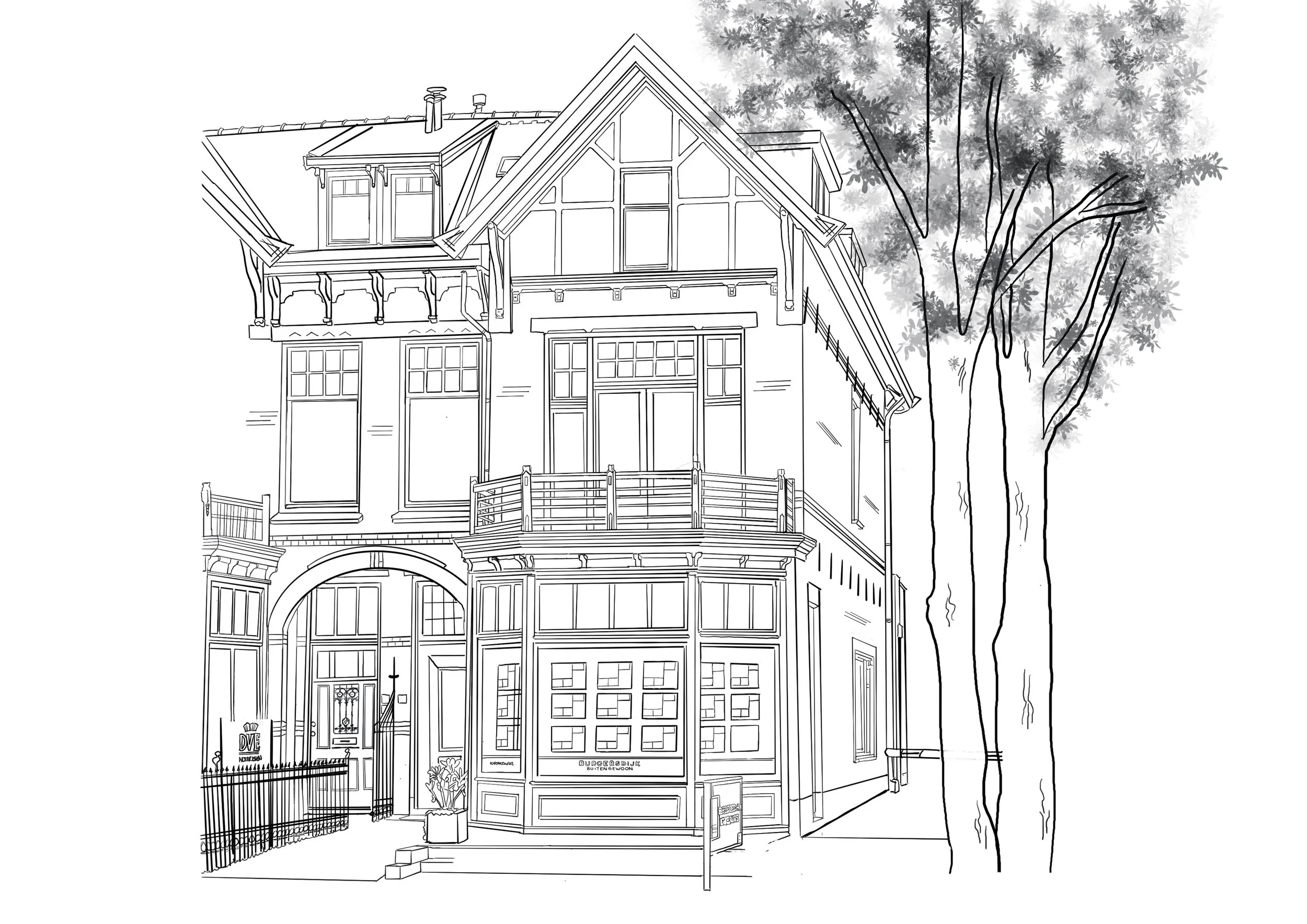 Lijntekening van een huis