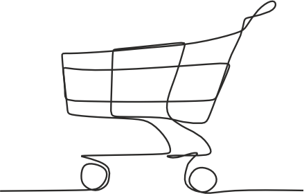 Line drawing of a shopping cart.