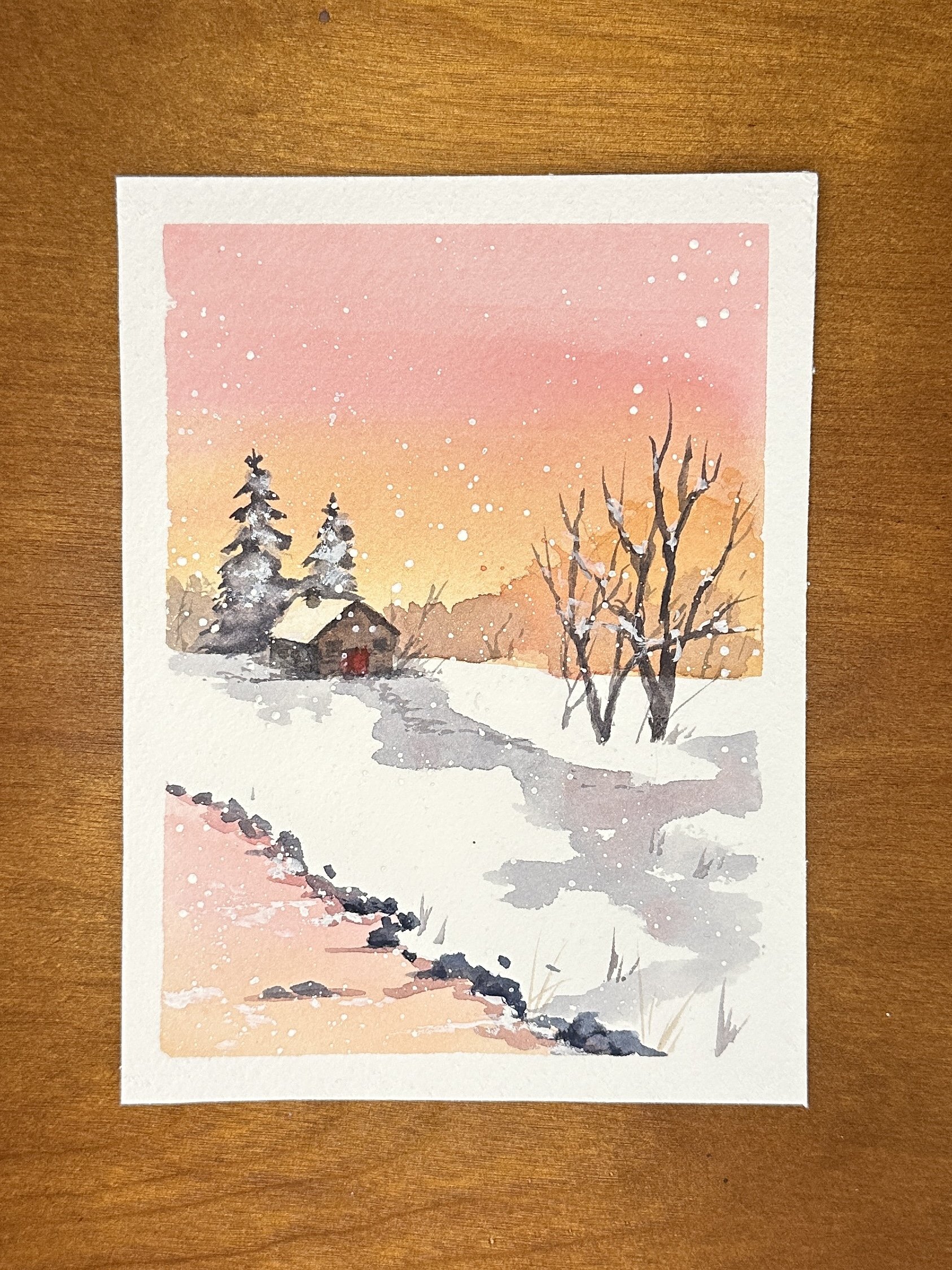 "Christmas Sunrise", 4.5X6", Original watercolor painting