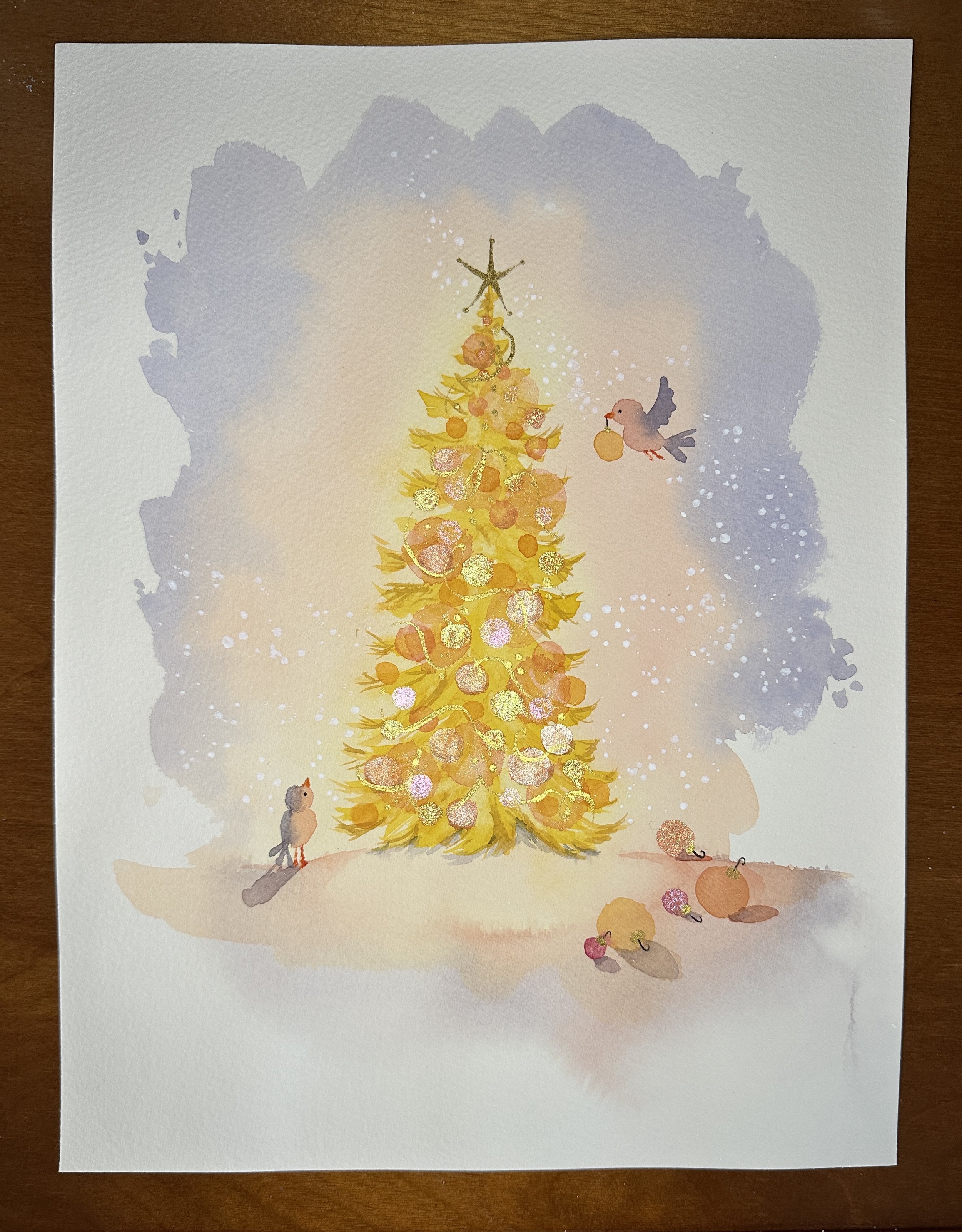 "Avian Decorating Party", 9X12", Original watercolor painting