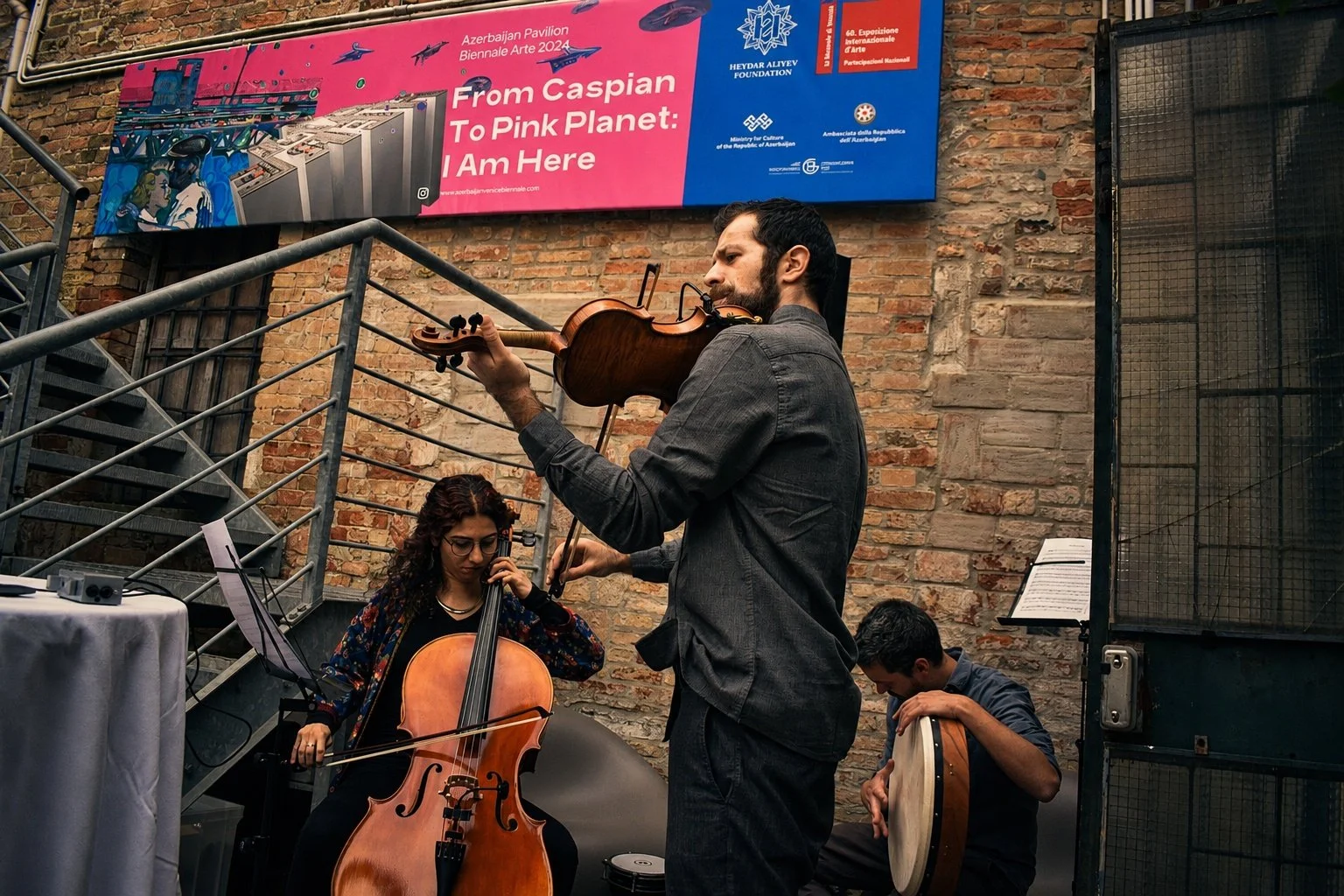 ReVibrant Trio performing at the Azerbaijan Pavilion during the Venice Biennale 2024.