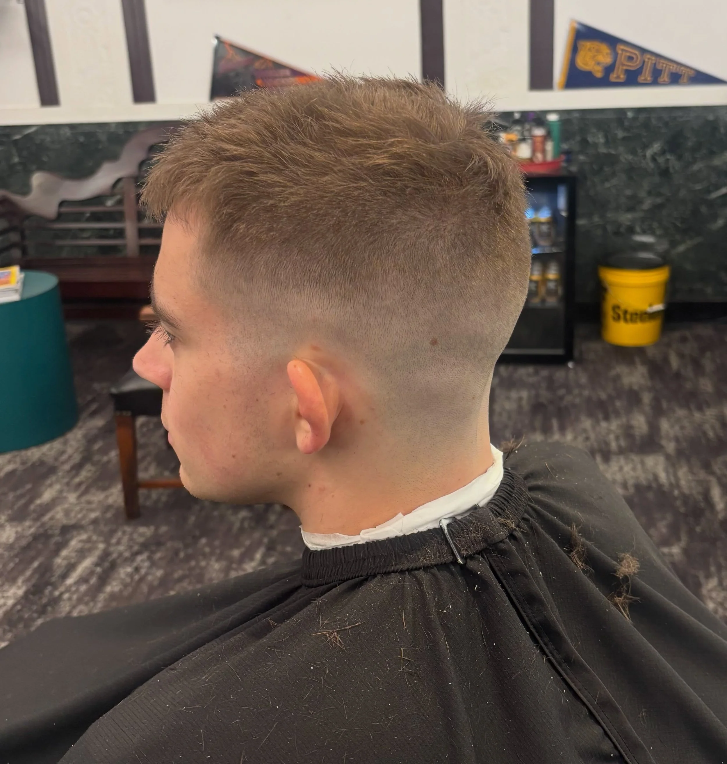 Fresh fade haircut at Golden Triangle Barber Shop