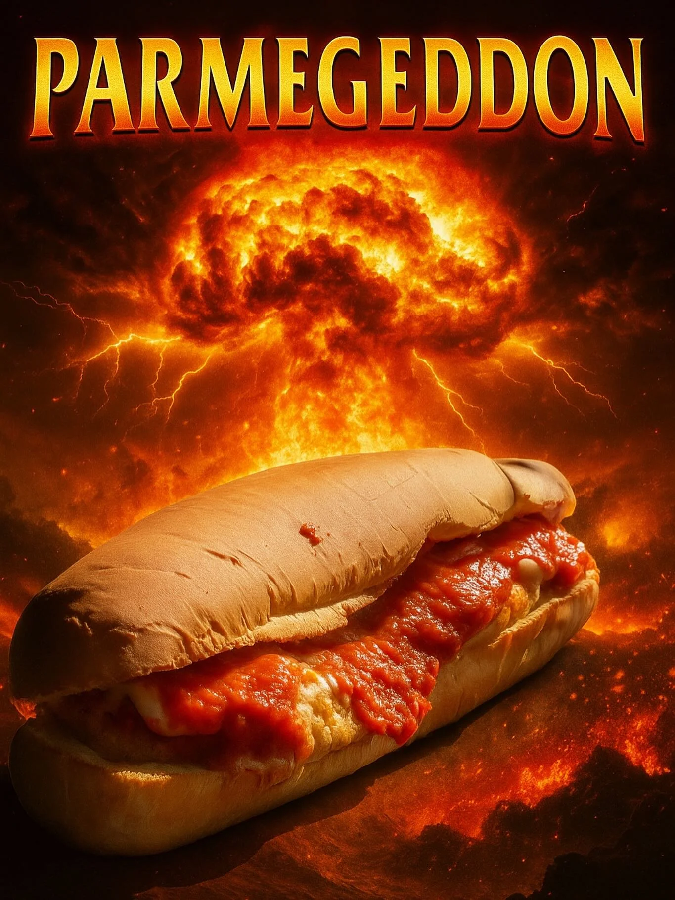 New spesh. The Parmegeddon.🔥

crispy breaded chicken, house made marinara, mozzarella, your choice of toppings.

A chicken parm sandy, but double the length.

Available til it&rsquo;s not. Open 11:30-6.