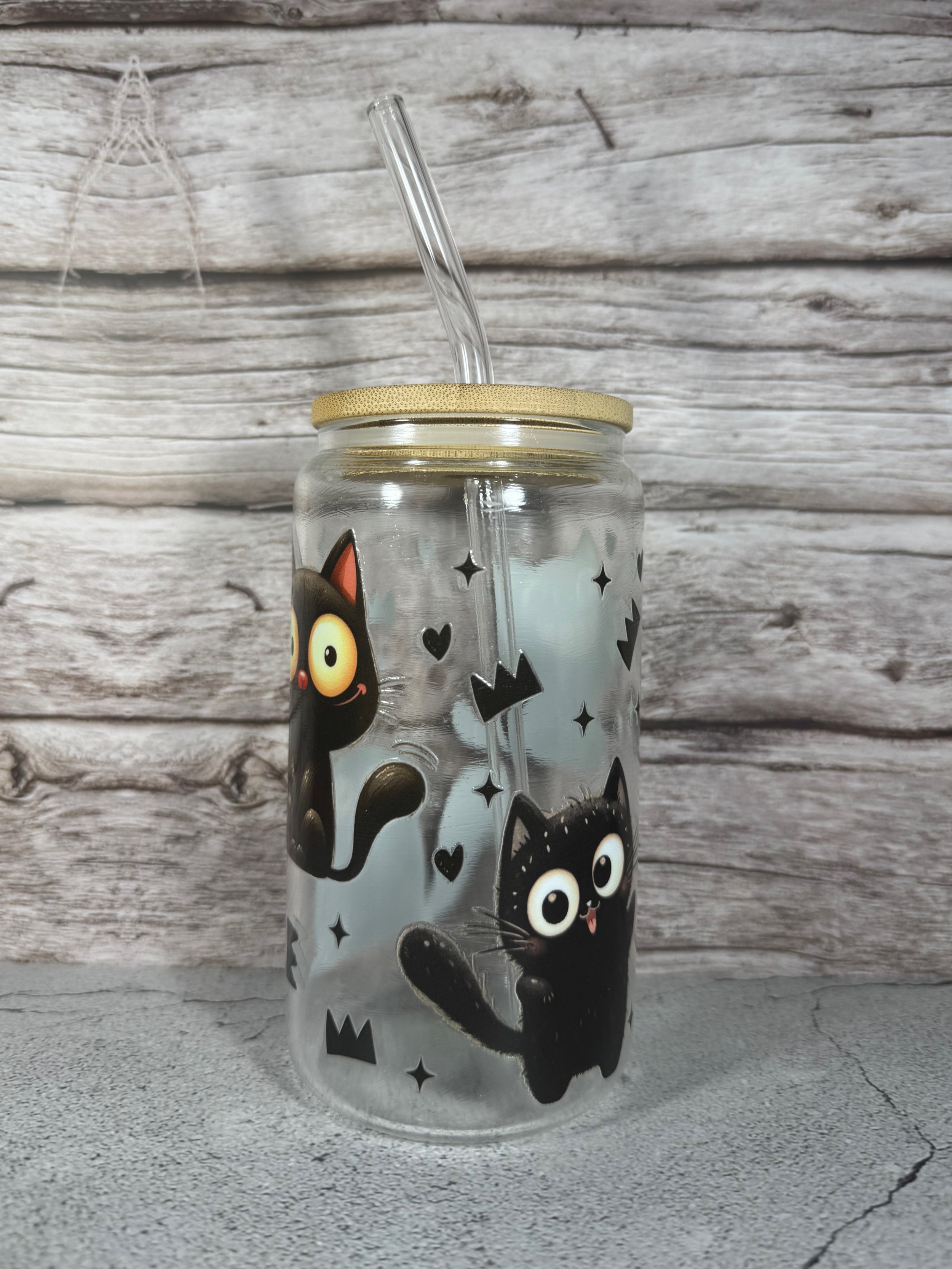Cat Themed W/ Crown Glass Cup
