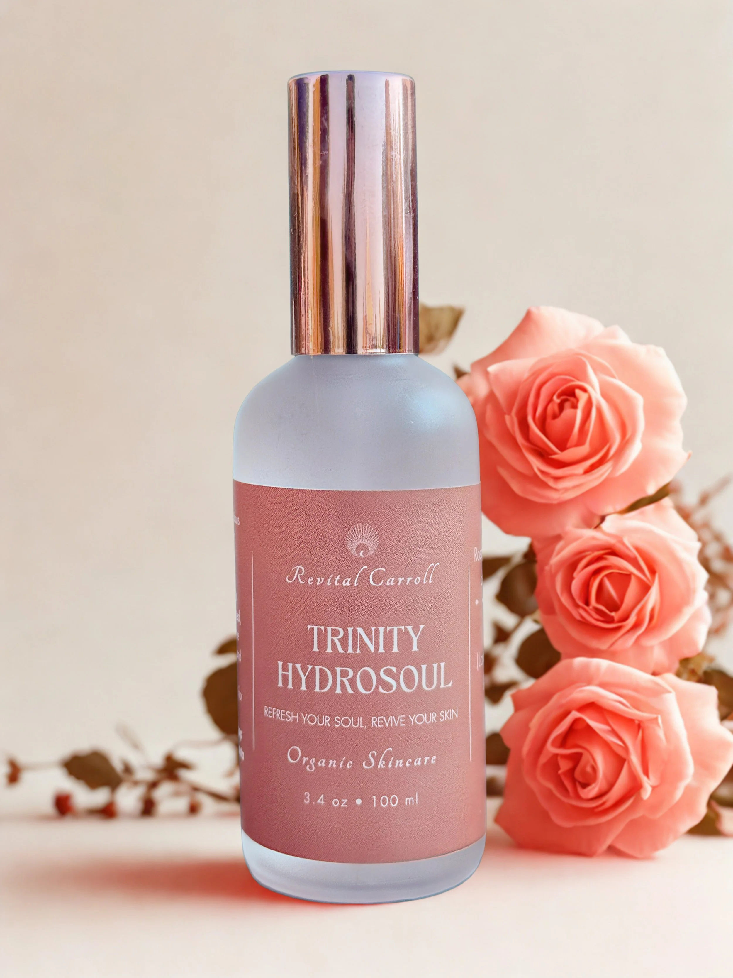 Trinity Hydrosol Skin care with pink flowers, lavender and aloe vera