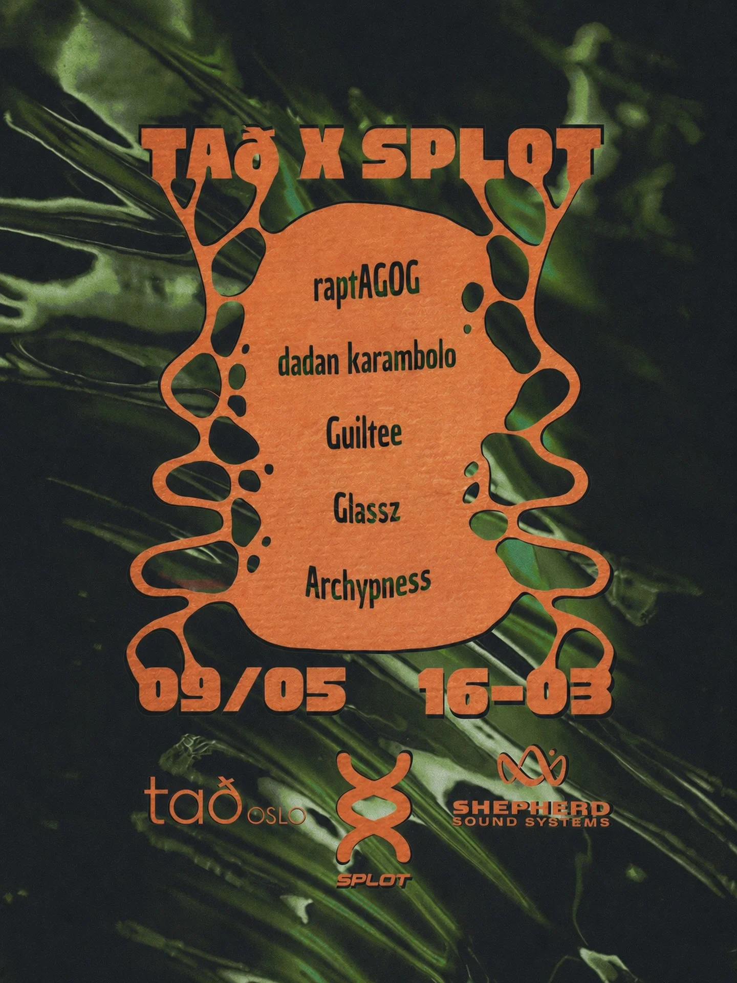 09.05 
Ta&eth; x @splot.wro 
Oslo meets Wrocław

Born from a need to go deeper, SPLOT moves in the space between - bass, techno, broken rhythms.

Music that doesn&rsquo;t give itself away instantly. 
Music that rewards attention.

For those who still