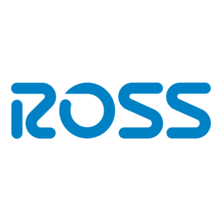 A logo with the word 'ROSS' in blue, stylized text on a black background.