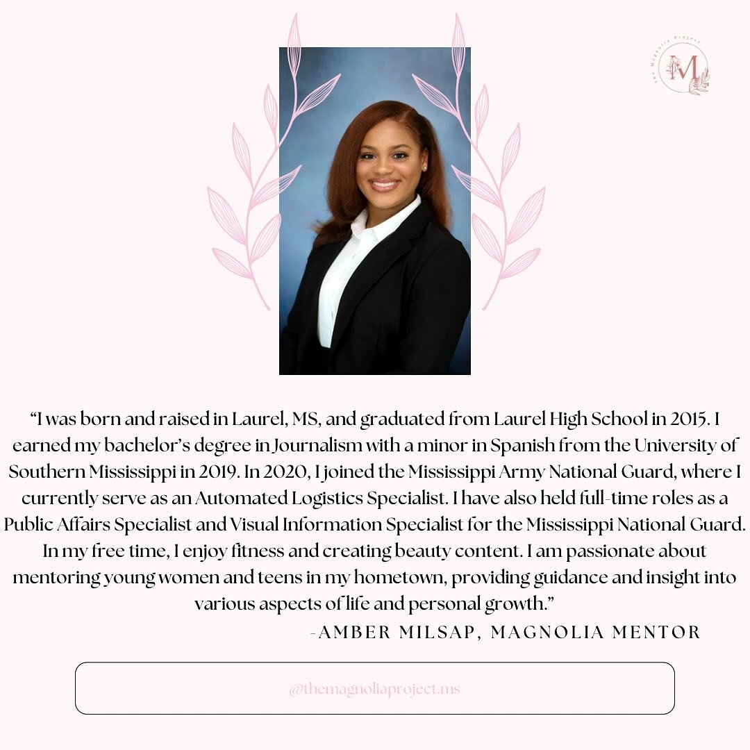 Meet our newest Magnolia Mentor!
#themagnoliaprojectms #selflove #community #mississippi #blackwomenandgirls #grits #affirmations #blackgirlmagic #youmatter #communityservice #intergenerationalhealing #therapyforblackgirls #mutualaid