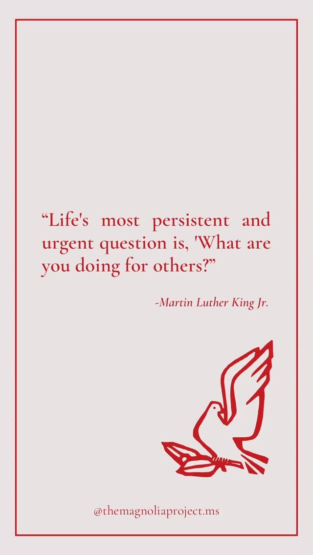 happy martin luther king jr. day from the magnolia project ms !
#themagnoliaprojectms #selflove #community #mississippi #blackwomenandgirls #grits #affirmations #blackgirlmagic #youmatter #communityservice #intergenerationalhealing #therapyforblack