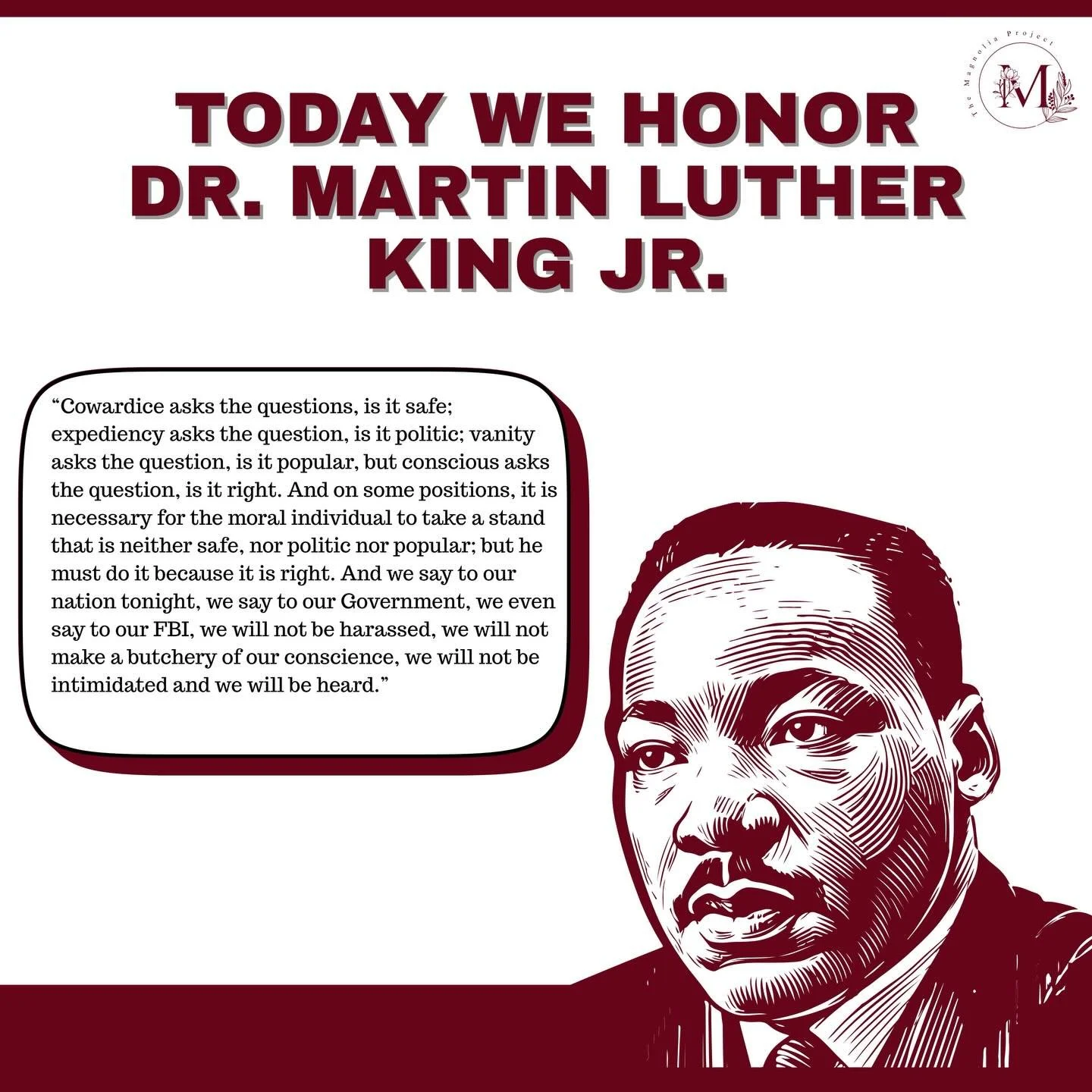 honoring the formidable Reverend Dr. Martin Luther King and his activism on today. 

#drmartinlutherkingjr #themagnoliaprojectms #mlkday2026