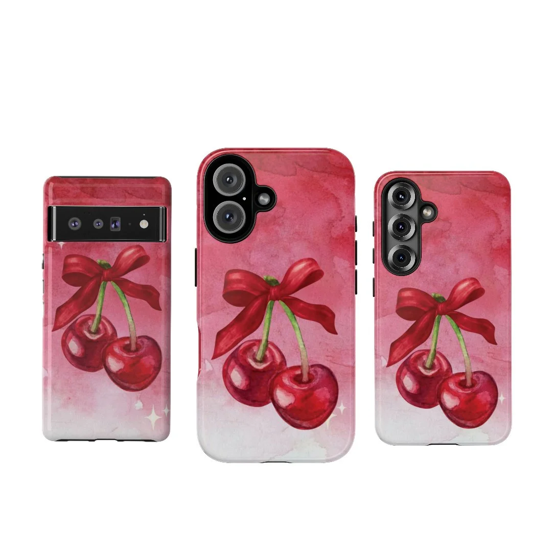 Cherry Blossom Tough Case - Cute Phone Protector with Bow Design