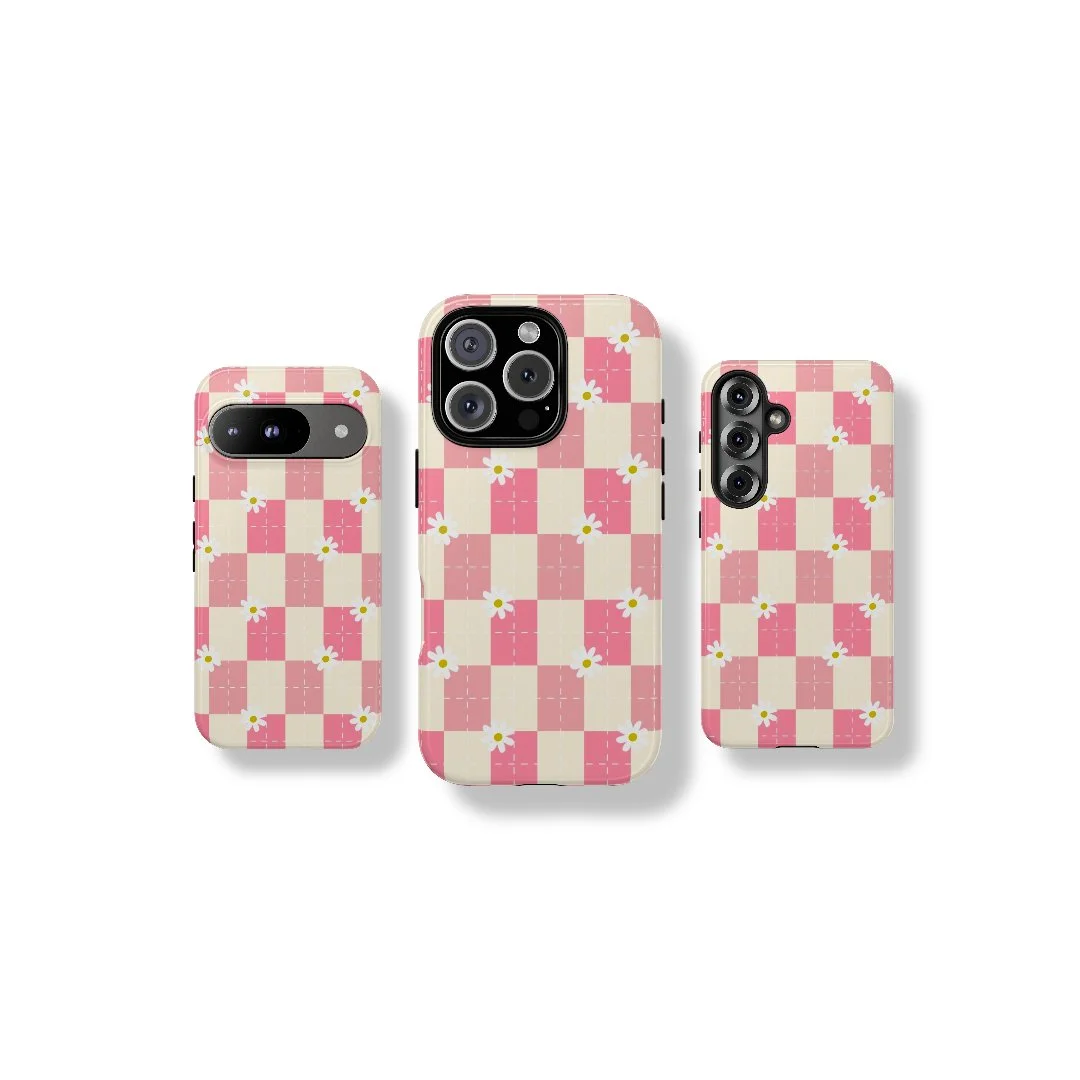 Pink Floral Chessboard | Tough Phone Case