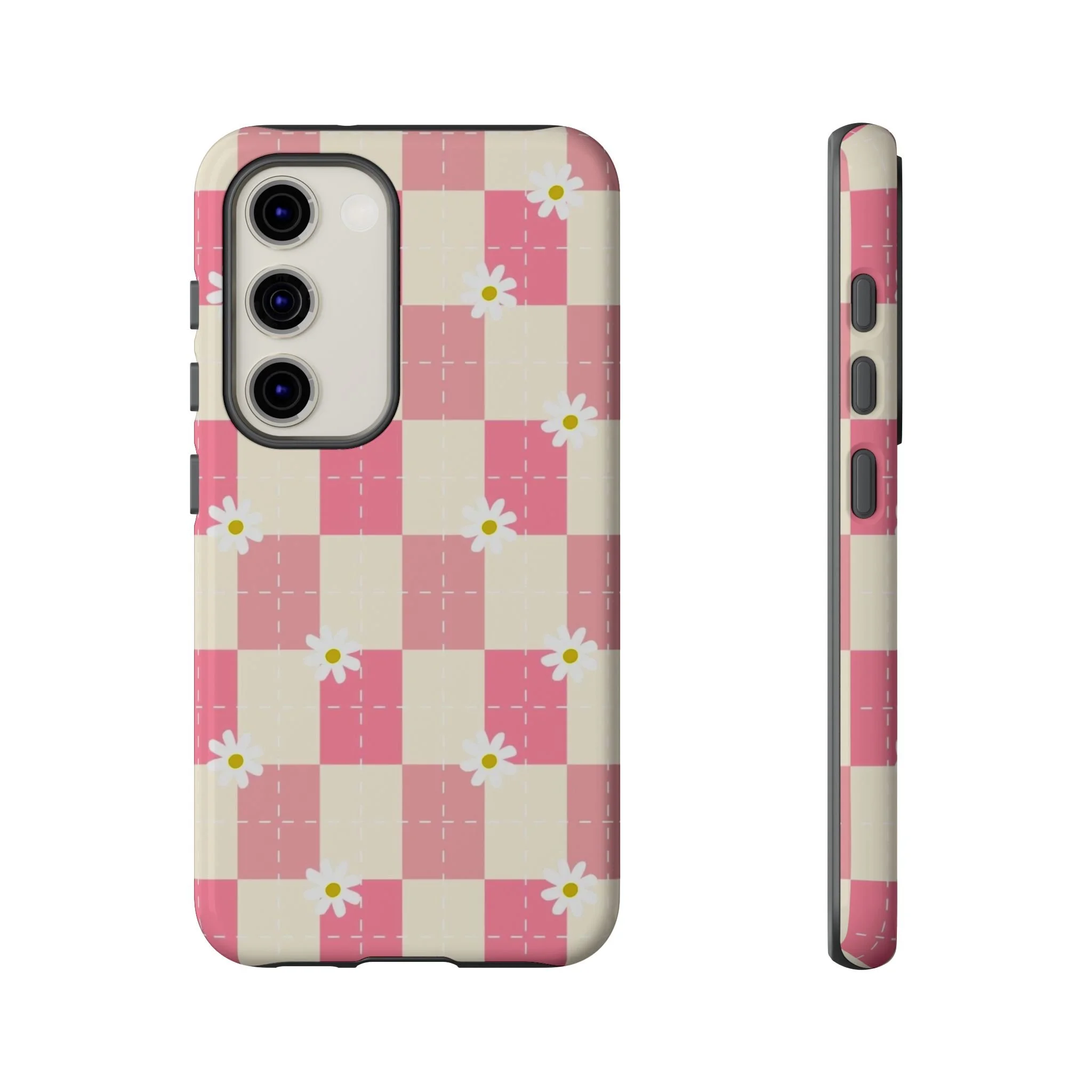 Pink Floral Chessboard | Tough Phone Case