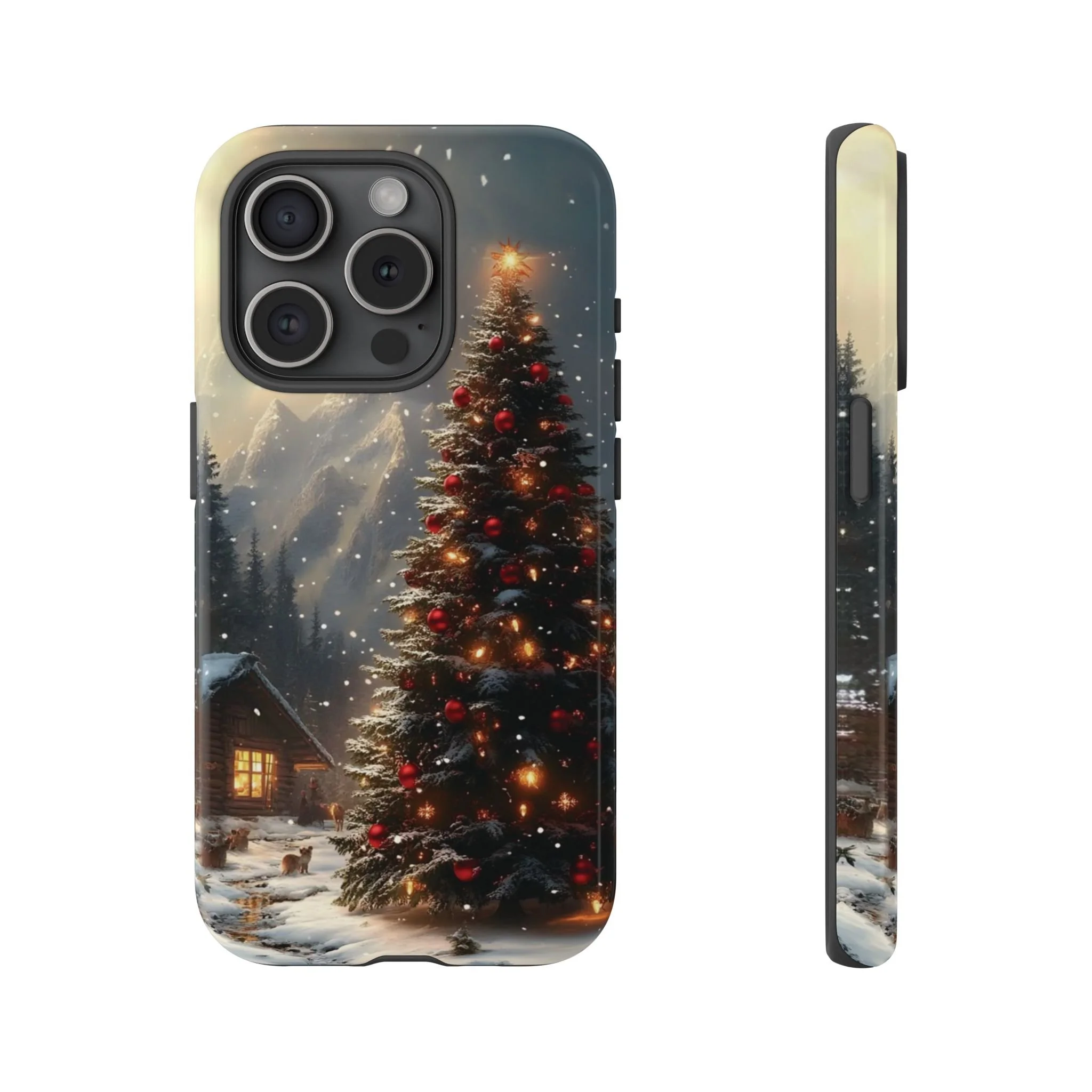 Christmas Tree Snowy Cabin Phone Case — Festive Holiday Tough Case