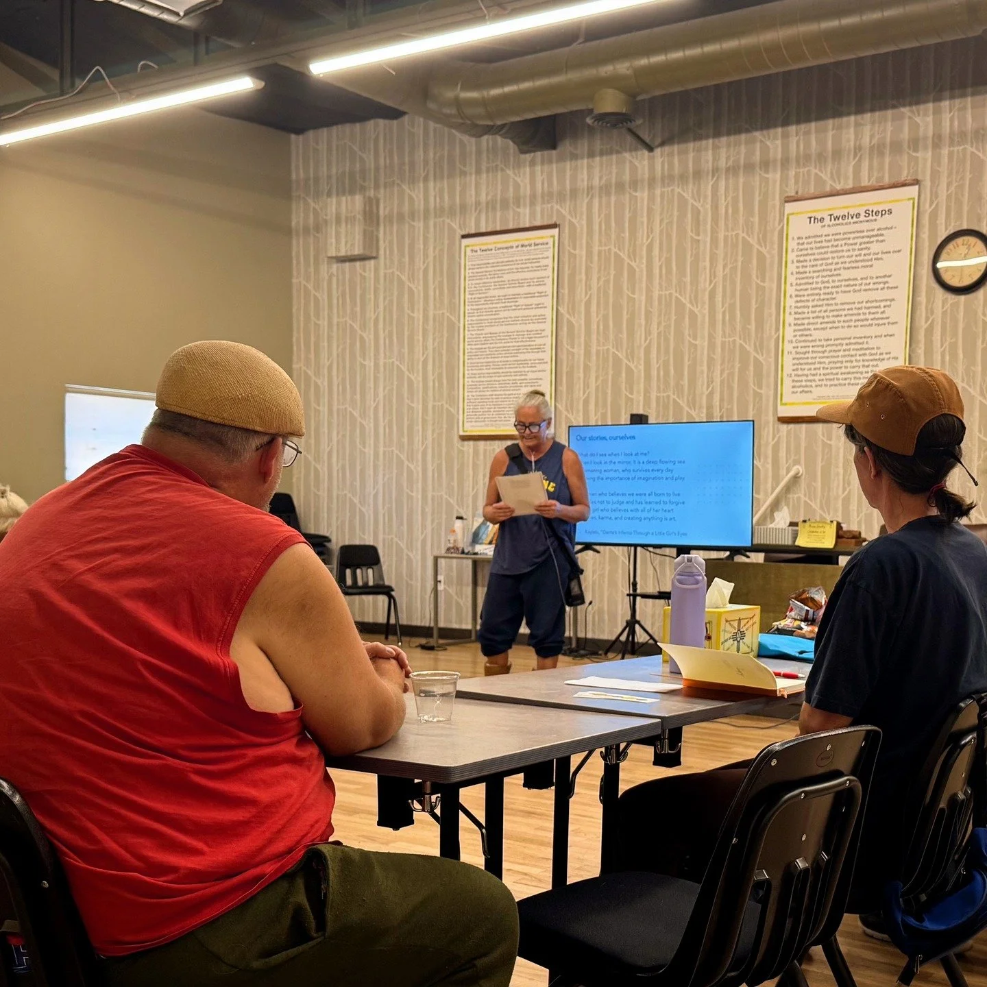 Kayleb Blue reads her poem &quot;DaNtes' InFernO&quot; to kick off our first workshop with the voice project. Honored to work with these writers.