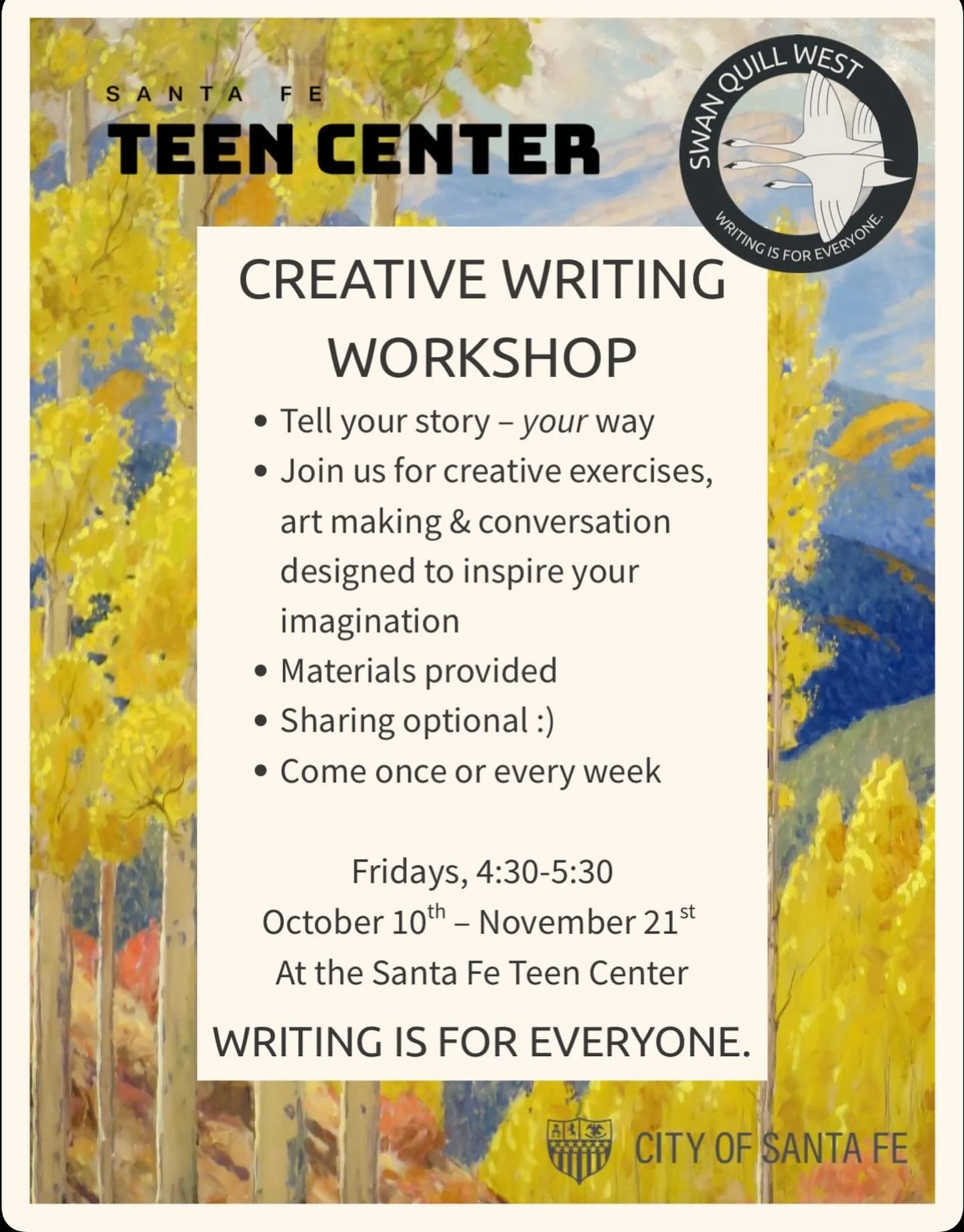 Workshops at the Santa Fe Teen Center kick off after school this Friday!