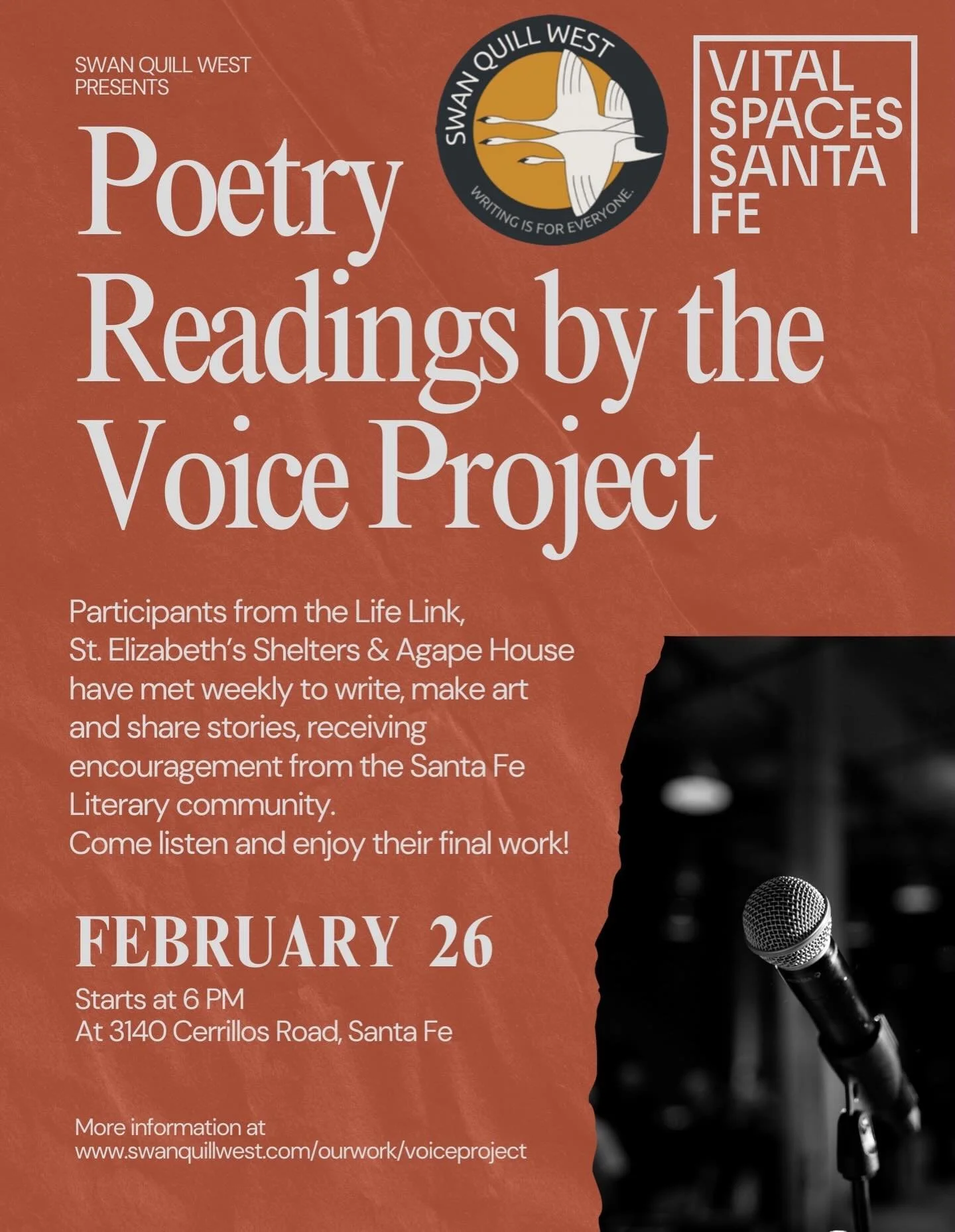 Join us February 26th at Vital Spaces for the first reading from the Voice Project!
