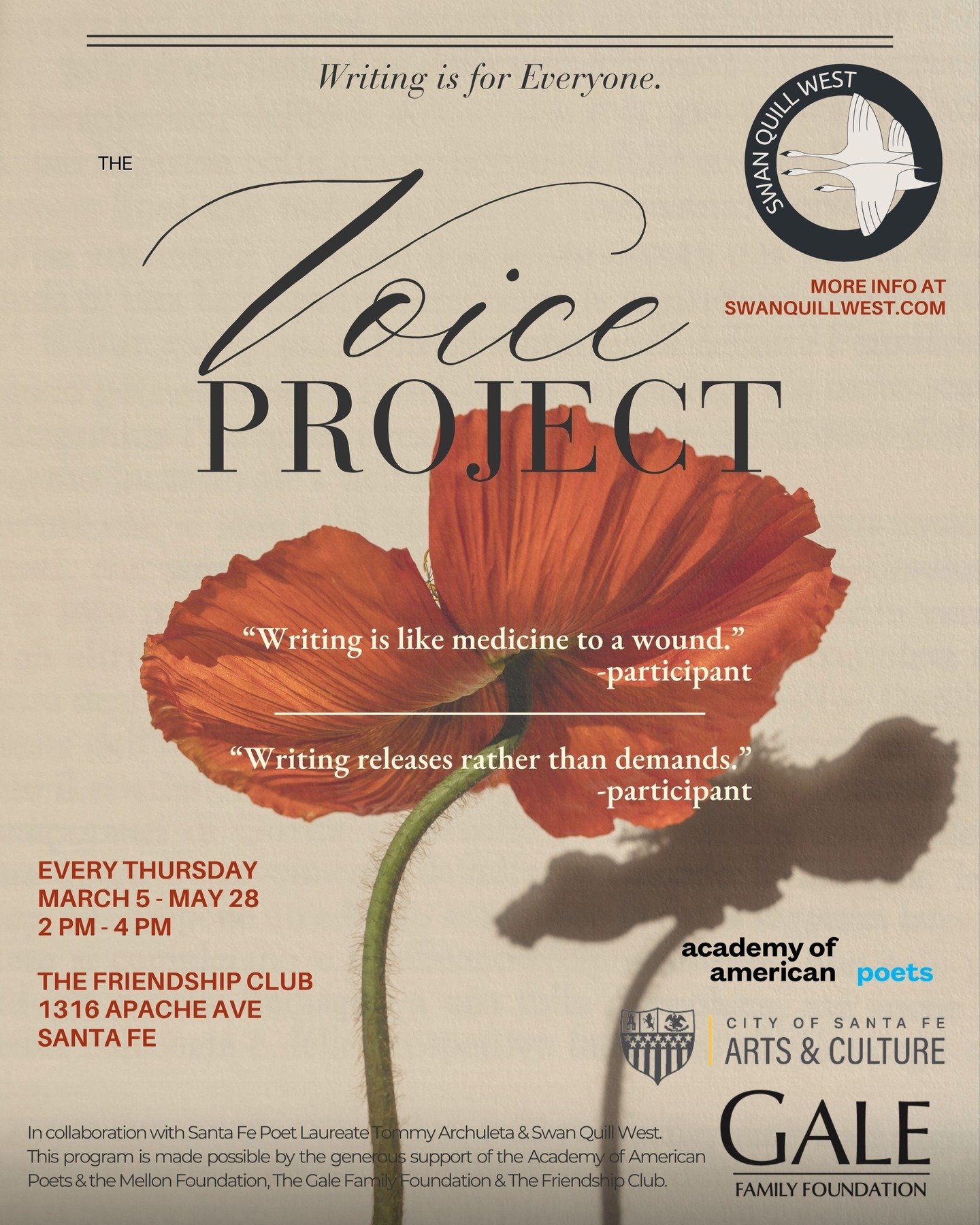 The spring series of The Voice Project kicks off tomorrow at the Friendship Club. Specifically geared toward unhoused writers, our free writing workshops are open to all. If you, or someone you know, might be interested, please join us Thursdays, thr