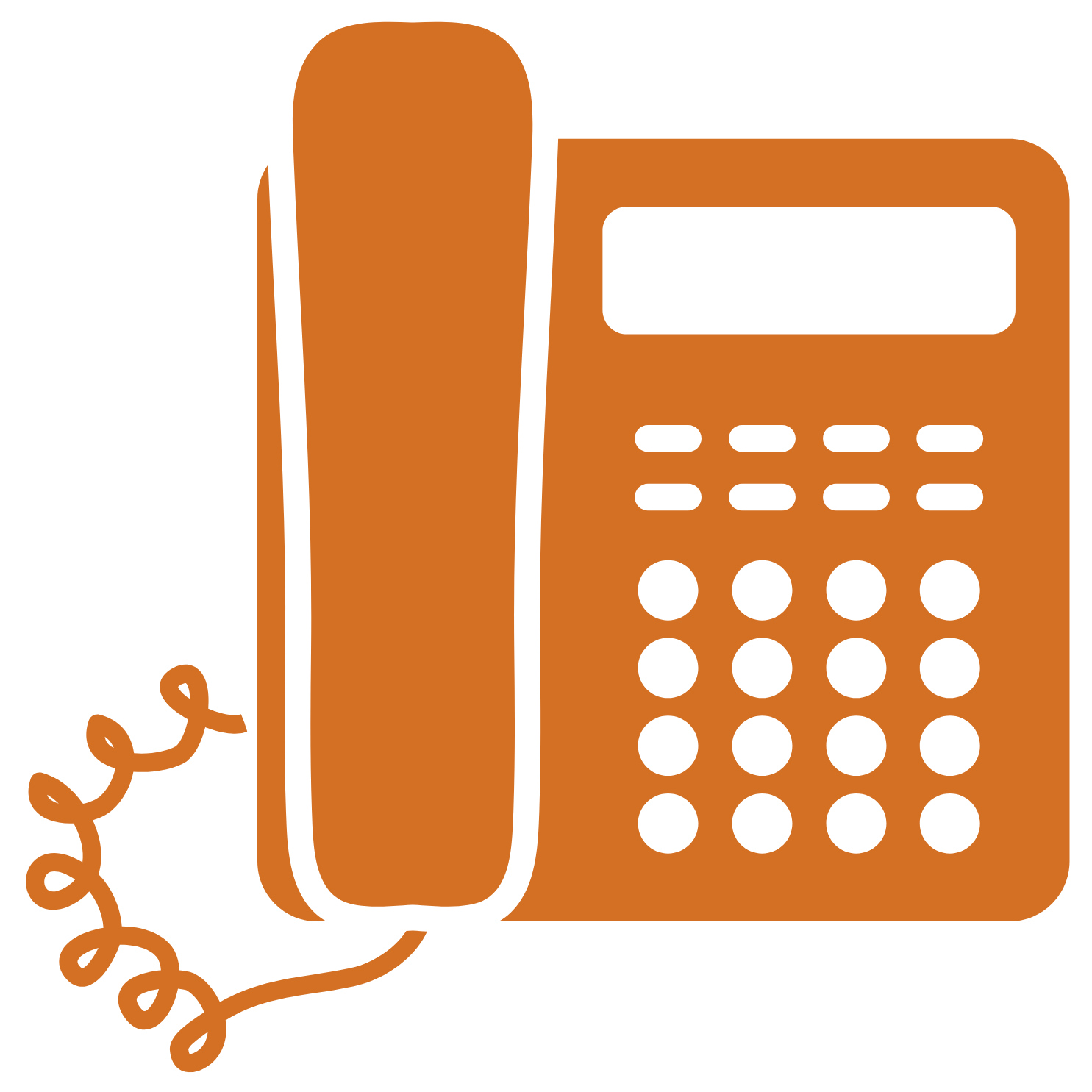 Illustration of a brown landline telephone with a corded receiver and keypad.