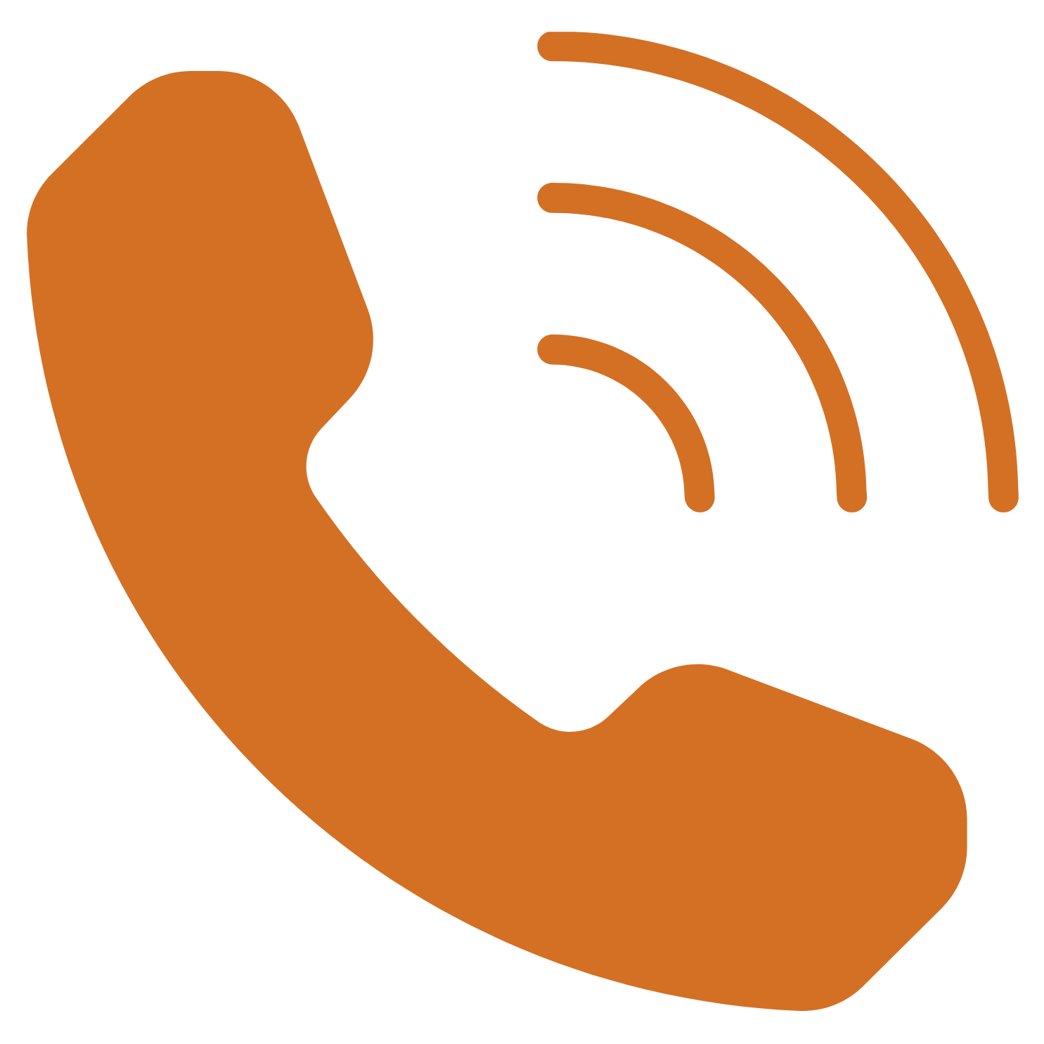 Icon of a brown telephone receiver with sound waves.